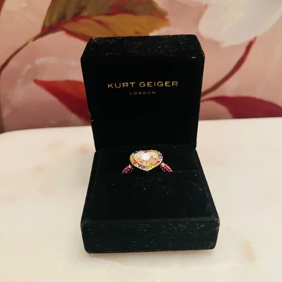 Kurt Geiger London Pink Heart Crystal Halo Ring -Sz. 7 - Excellent Condition - Picture 8 of 10